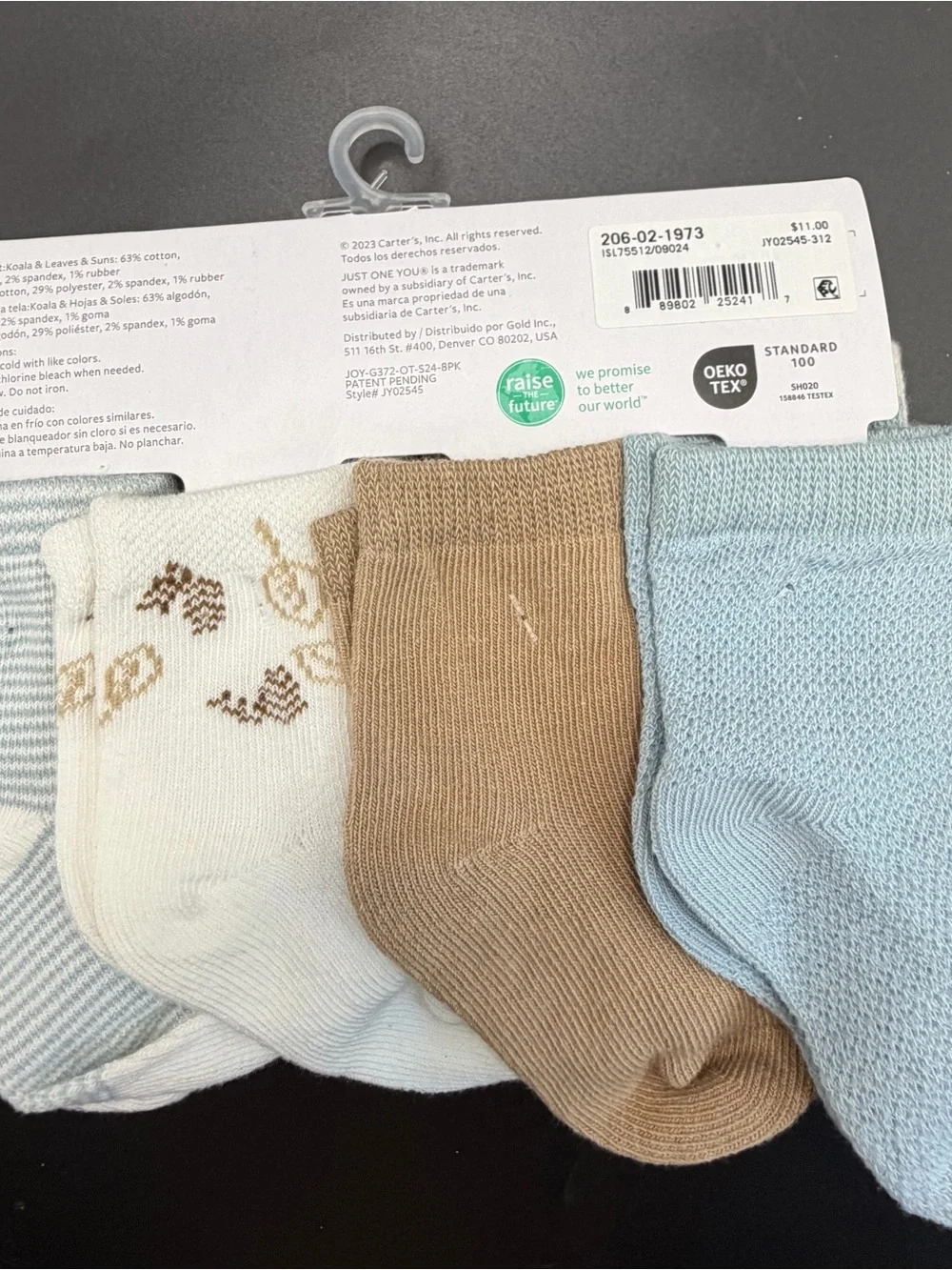 Carter's Neutral Tan, White & Light Blue Baby Crew Socks - 6 Pack